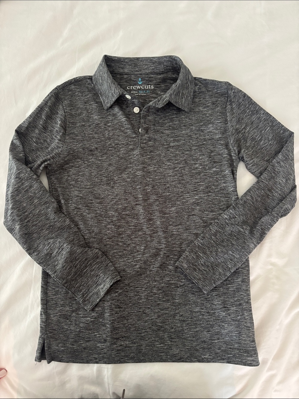 Crewcuts Gray Heathered Long-Sleeve Polo Performance stretch Shirt